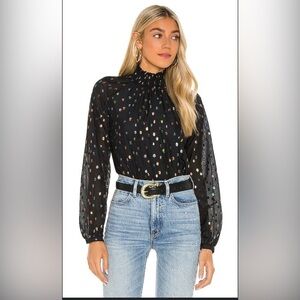 NWT Yumi Kim Lexington Blouse Black and Silver Smocked Ruffled Blouse